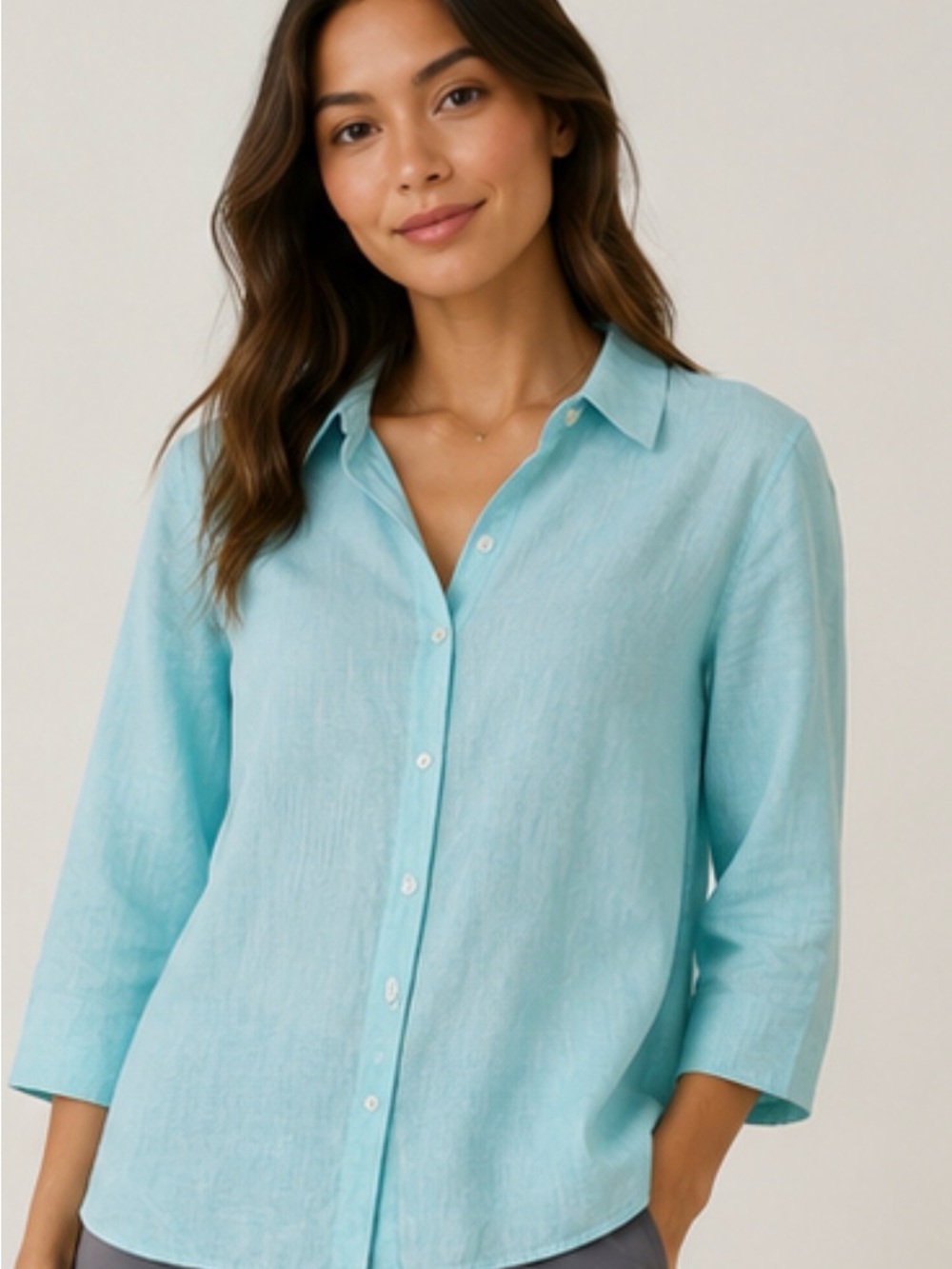 Chico's Seafoam Button-Down Linen Shirt
